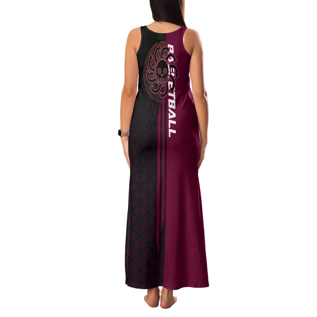 Boa Hancock One Piece Basketball Theme Maroon and Black Design Tank Maxi Dress with Serpent Emblem and Dynamic Pose - The Mazicc