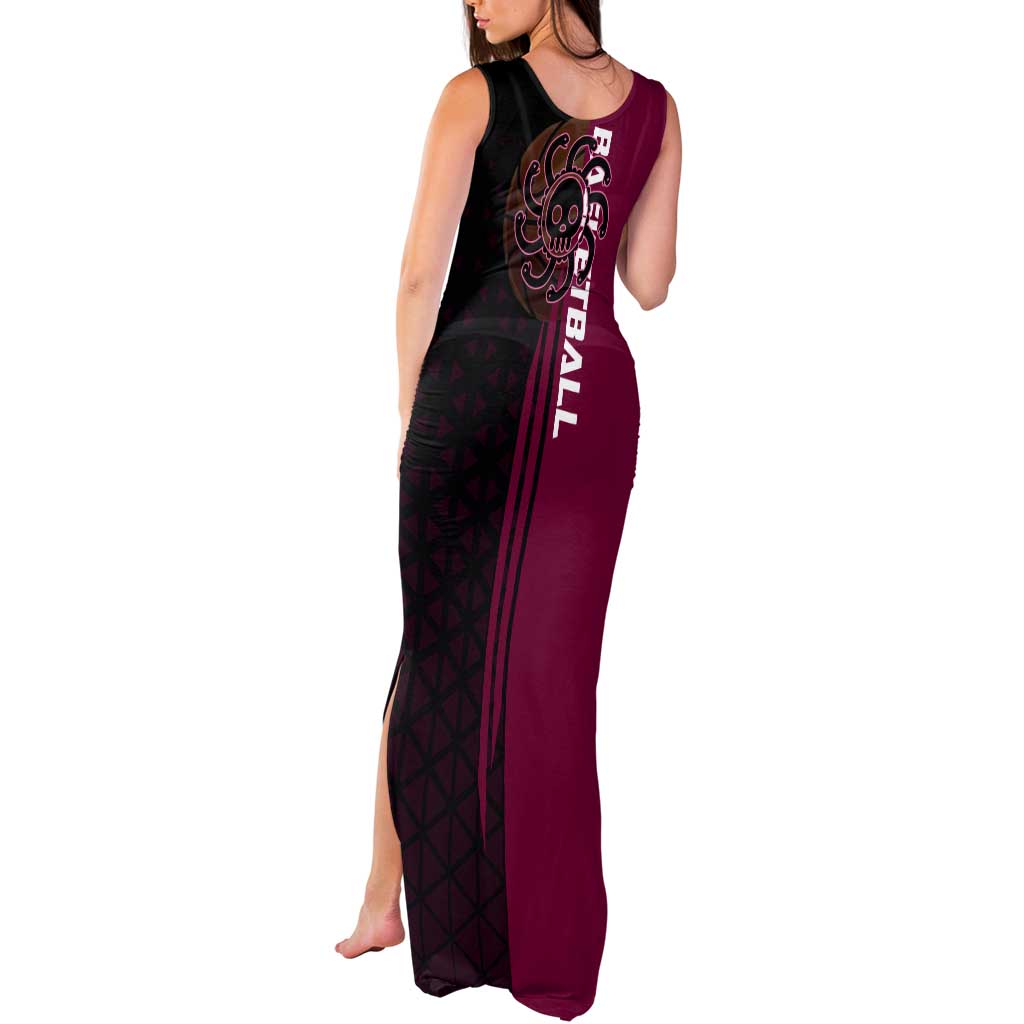 Boa Hancock One Piece Basketball Theme Maroon and Black Design Tank Maxi Dress with Serpent Emblem and Dynamic Pose - The Mazicc