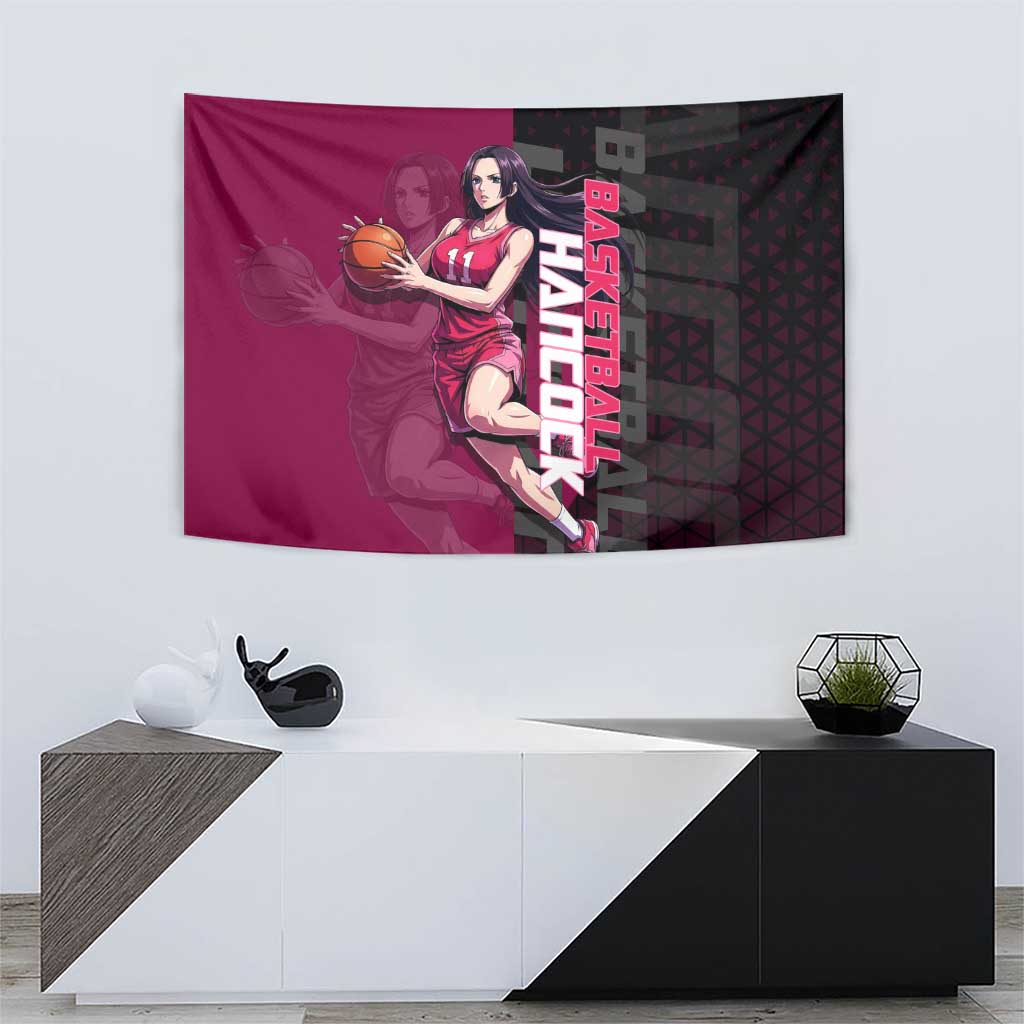 Boa Hancock One Piece Basketball Theme Maroon and Black Design Tapestry with Serpent Emblem and Dynamic Pose - The Mazicc