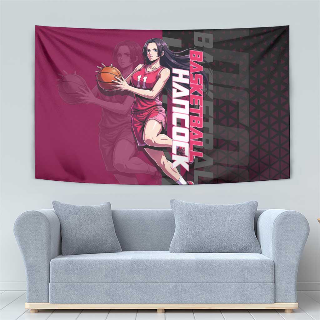 Boa Hancock One Piece Basketball Theme Maroon and Black Design Tapestry with Serpent Emblem and Dynamic Pose - The Mazicc