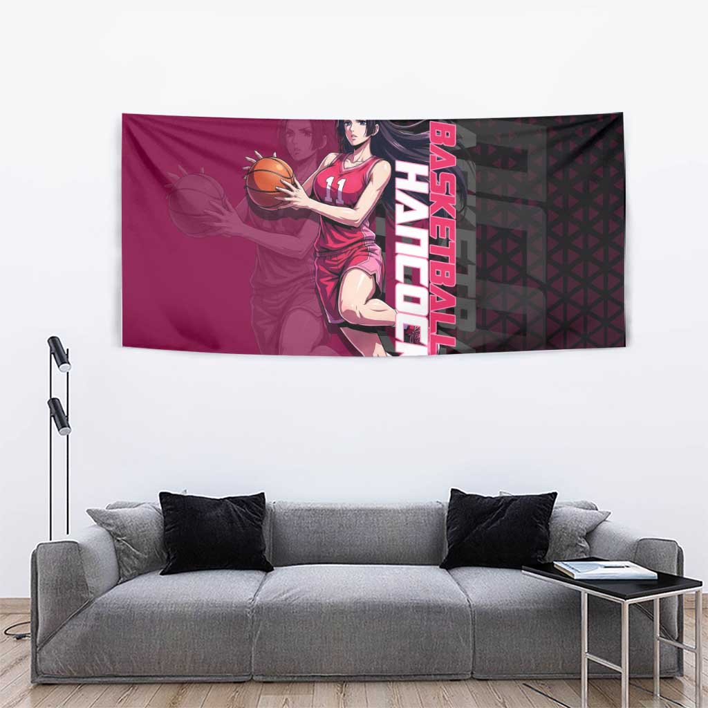 Boa Hancock One Piece Basketball Theme Maroon and Black Design Tapestry with Serpent Emblem and Dynamic Pose - The Mazicc