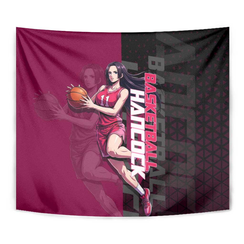 Boa Hancock One Piece Basketball Theme Maroon and Black Design Tapestry with Serpent Emblem and Dynamic Pose - The Mazicc