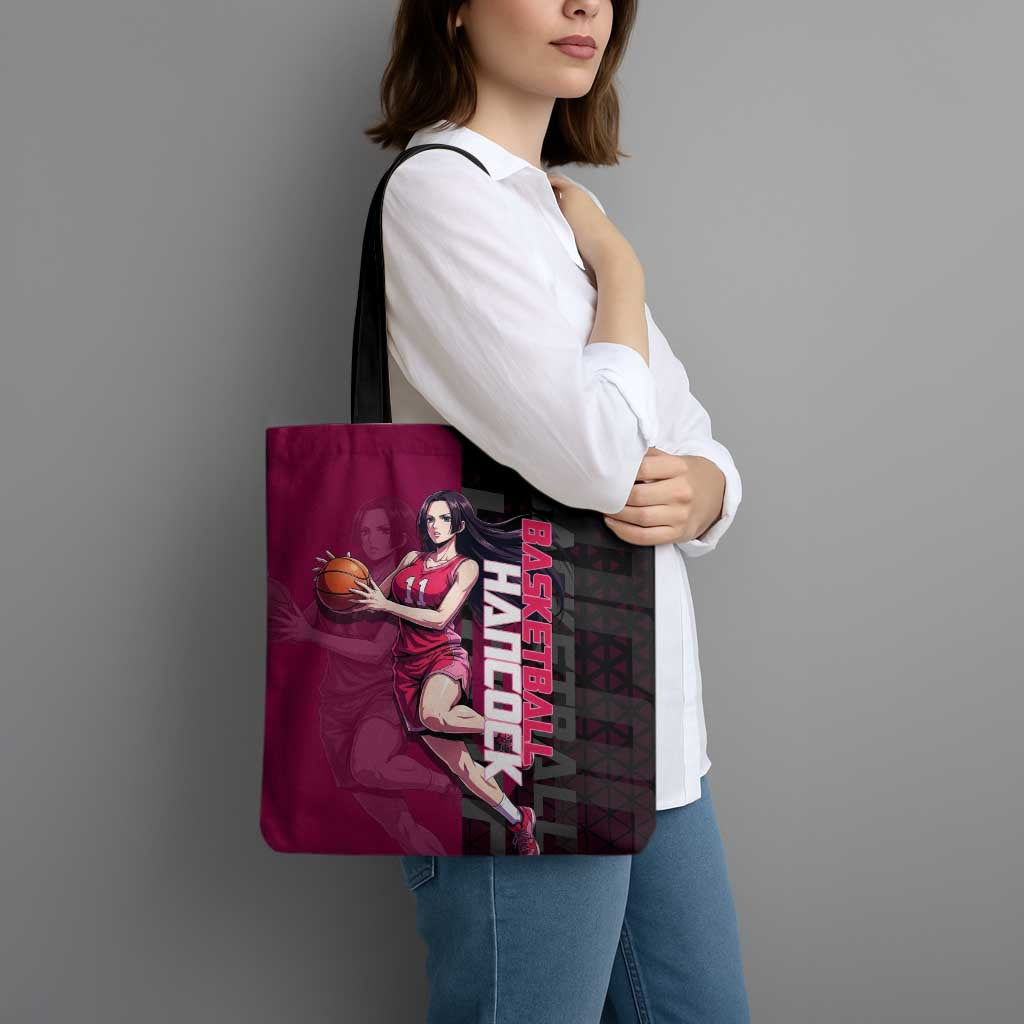 Boa Hancock One Piece Basketball Theme Maroon and Black Design Tote Bag with Serpent Emblem and Dynamic Pose - The Mazicc
