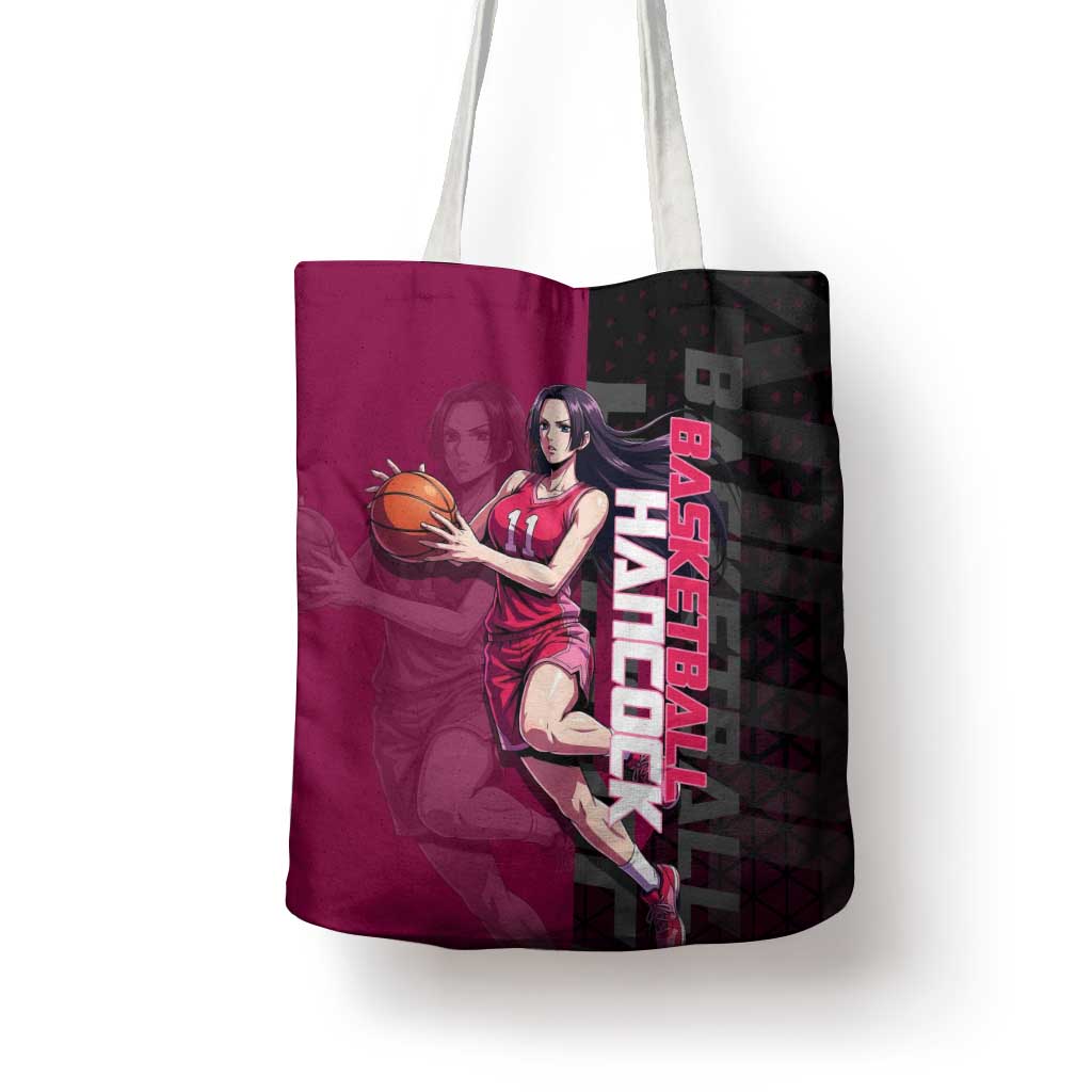 Boa Hancock One Piece Basketball Theme Maroon and Black Design Tote Bag with Serpent Emblem and Dynamic Pose - The Mazicc