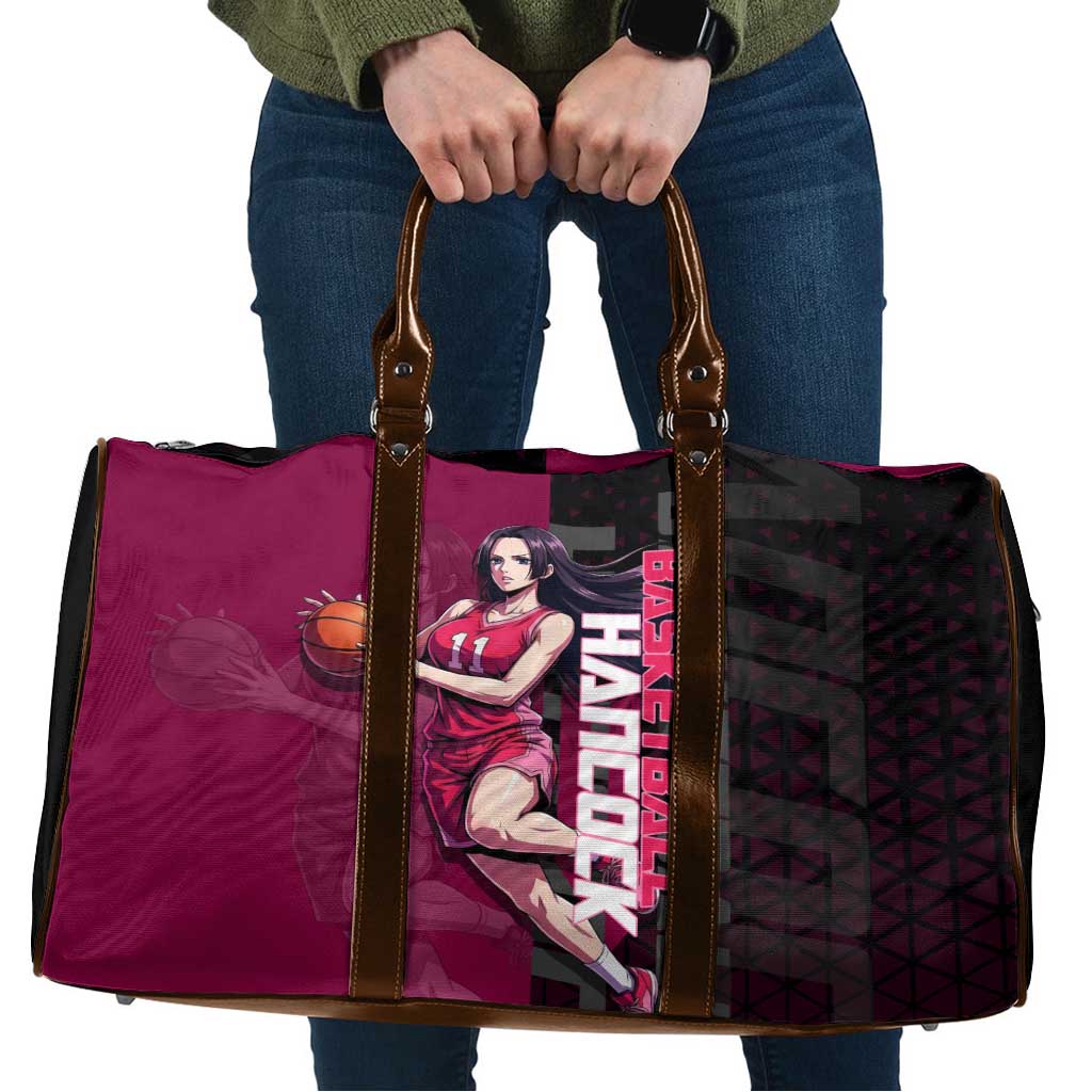 Boa Hancock One Piece Basketball Theme Maroon and Black Design Travel Bag with Serpent Emblem and Dynamic Pose - The Mazicc
