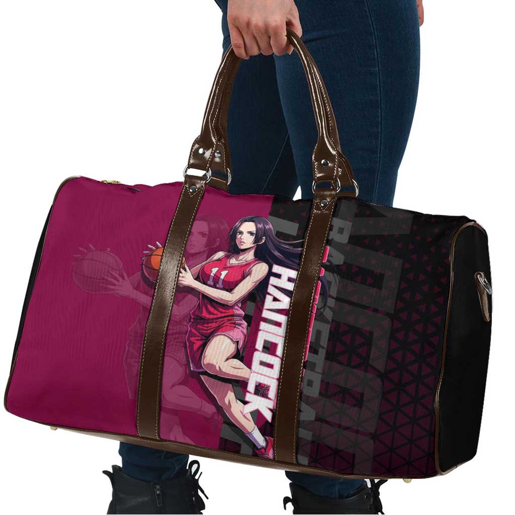 Boa Hancock One Piece Basketball Theme Maroon and Black Design Travel Bag with Serpent Emblem and Dynamic Pose - The Mazicc