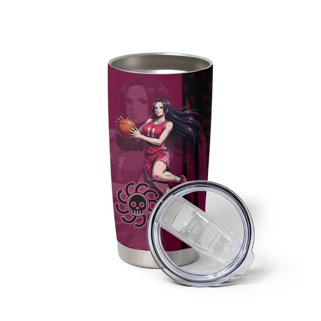 Boa Hancock One Piece Basketball Theme Maroon and Black Design Tumbler Cup with Serpent Emblem and Dynamic Pose - The Mazicc