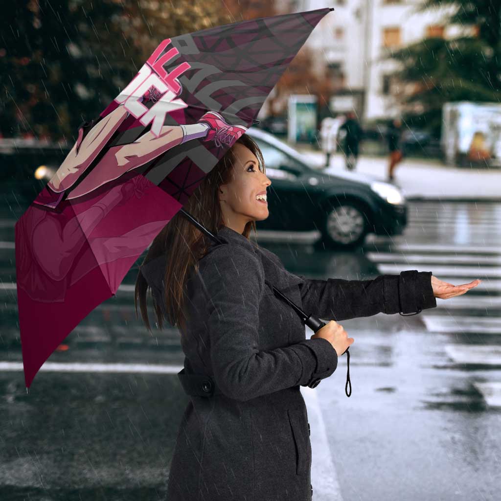 Boa Hancock One Piece Basketball Theme Maroon and Black Design Umbrella with Serpent Emblem and Dynamic Pose - The Mazicc