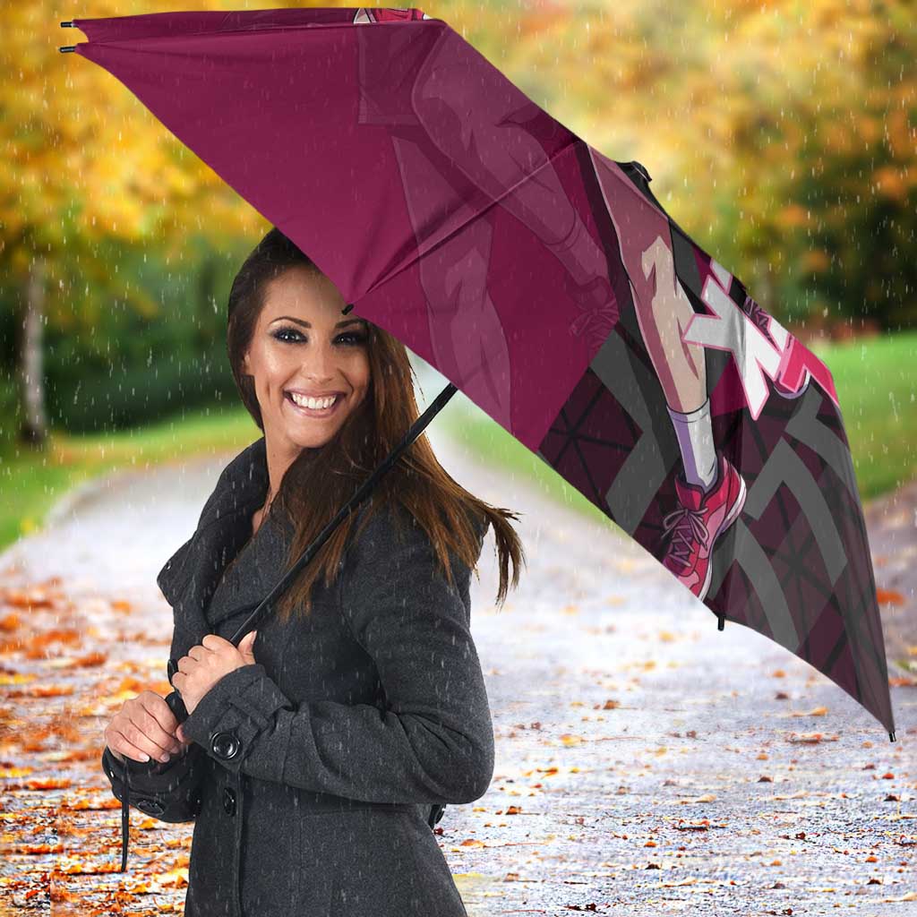 Boa Hancock One Piece Basketball Theme Maroon and Black Design Umbrella with Serpent Emblem and Dynamic Pose - The Mazicc