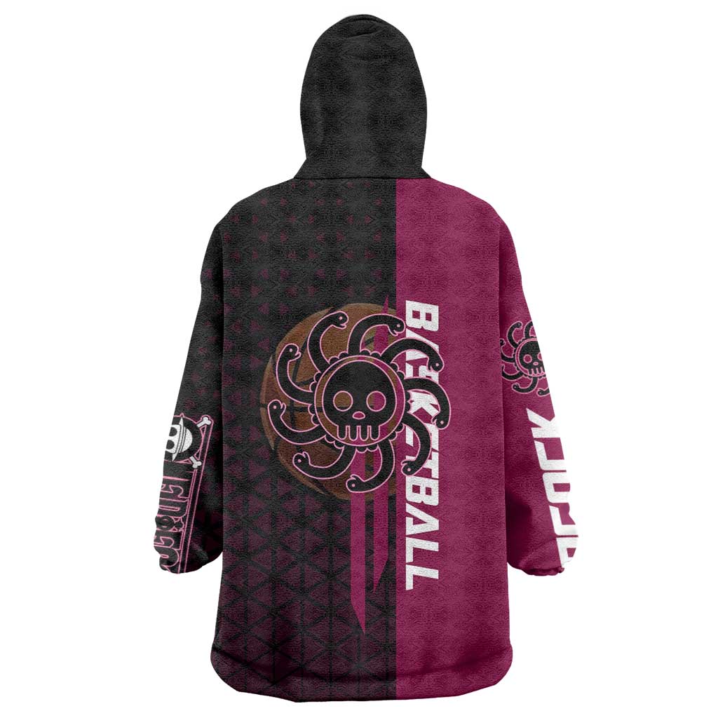 Boa Hancock One Piece Basketball Theme Maroon and Black Design Wearable Blanket Hoodie with Serpent Emblem and Dynamic Pose - The Mazicc