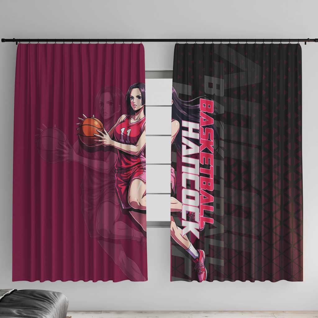Boa Hancock One Piece Basketball Theme Maroon and Black Design Window Curtain with Serpent Emblem and Dynamic Pose - The Mazicc