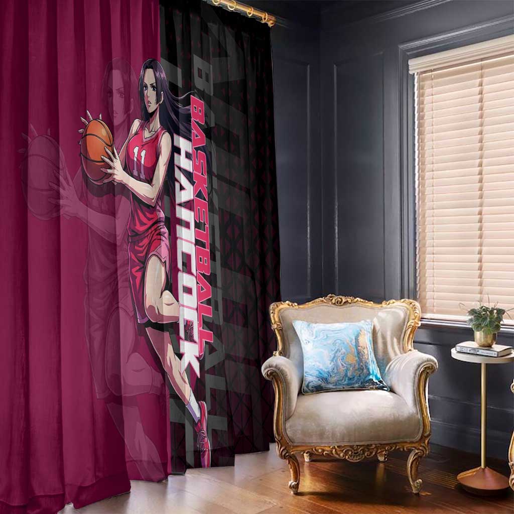 Boa Hancock One Piece Basketball Theme Maroon and Black Design Window Curtain with Serpent Emblem and Dynamic Pose - The Mazicc