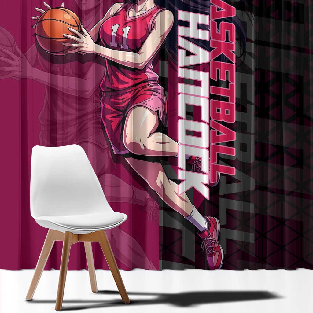 Boa Hancock One Piece Basketball Theme Maroon and Black Design Window Curtain with Serpent Emblem and Dynamic Pose - The Mazicc