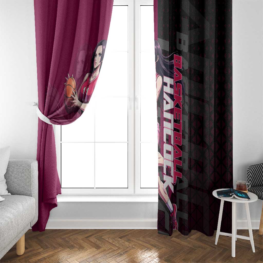 Boa Hancock One Piece Basketball Theme Maroon and Black Design Window Curtain with Serpent Emblem and Dynamic Pose - The Mazicc