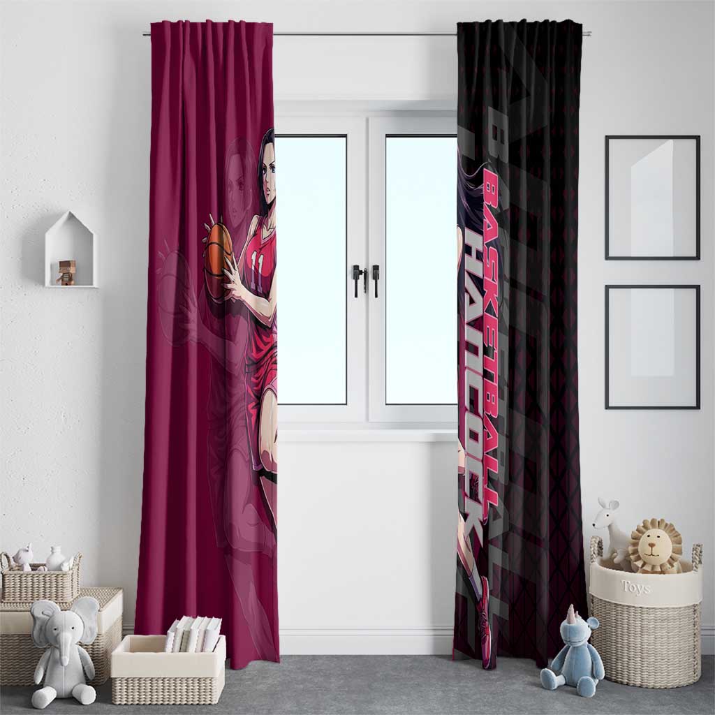 Boa Hancock One Piece Basketball Theme Maroon and Black Design Window Curtain with Serpent Emblem and Dynamic Pose - The Mazicc