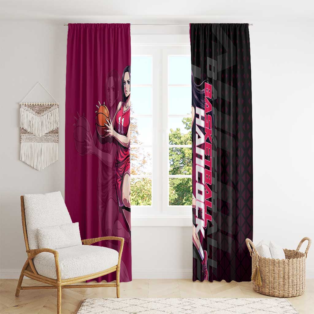 Boa Hancock One Piece Basketball Theme Maroon and Black Design Window Curtain with Serpent Emblem and Dynamic Pose - The Mazicc