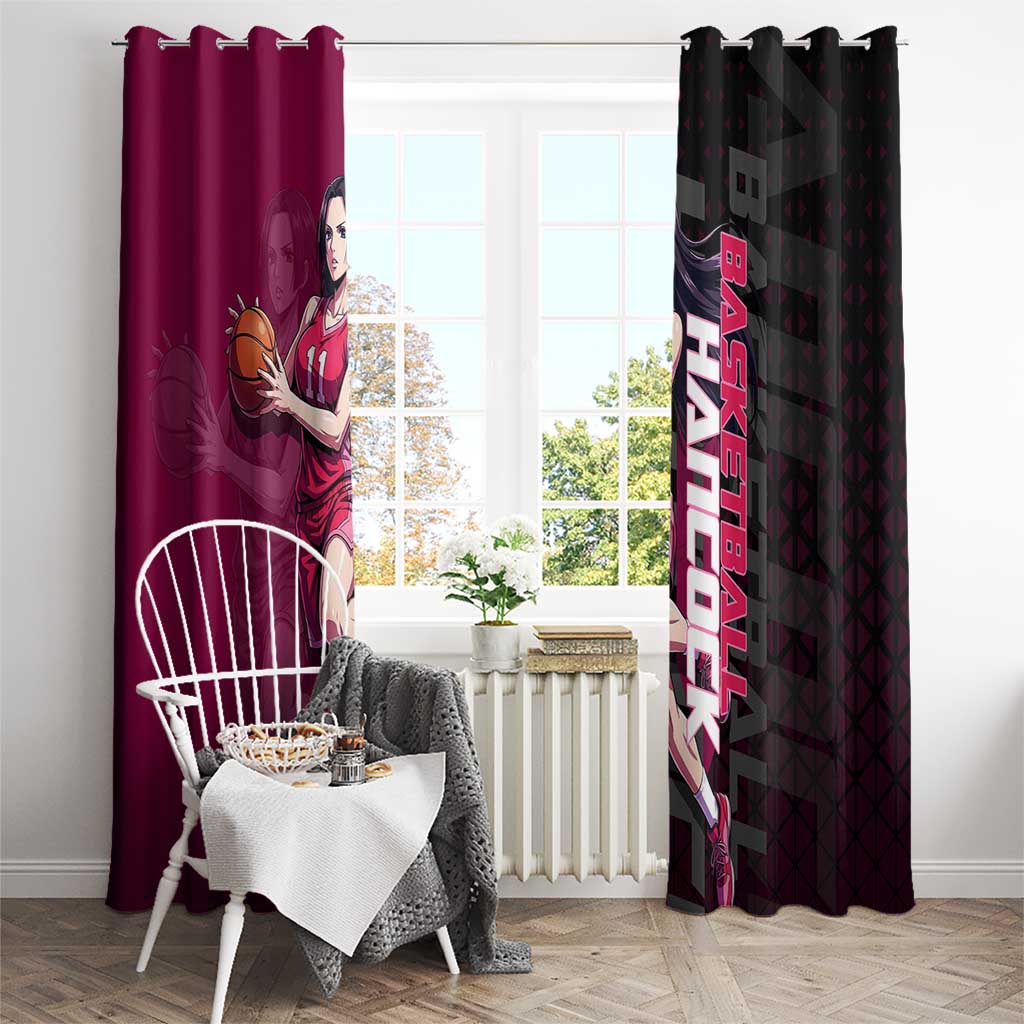 Boa Hancock One Piece Basketball Theme Maroon and Black Design Window Curtain with Serpent Emblem and Dynamic Pose - The Mazicc
