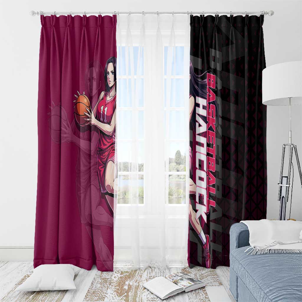 Boa Hancock One Piece Basketball Theme Maroon and Black Design Window Curtain with Serpent Emblem and Dynamic Pose - The Mazicc