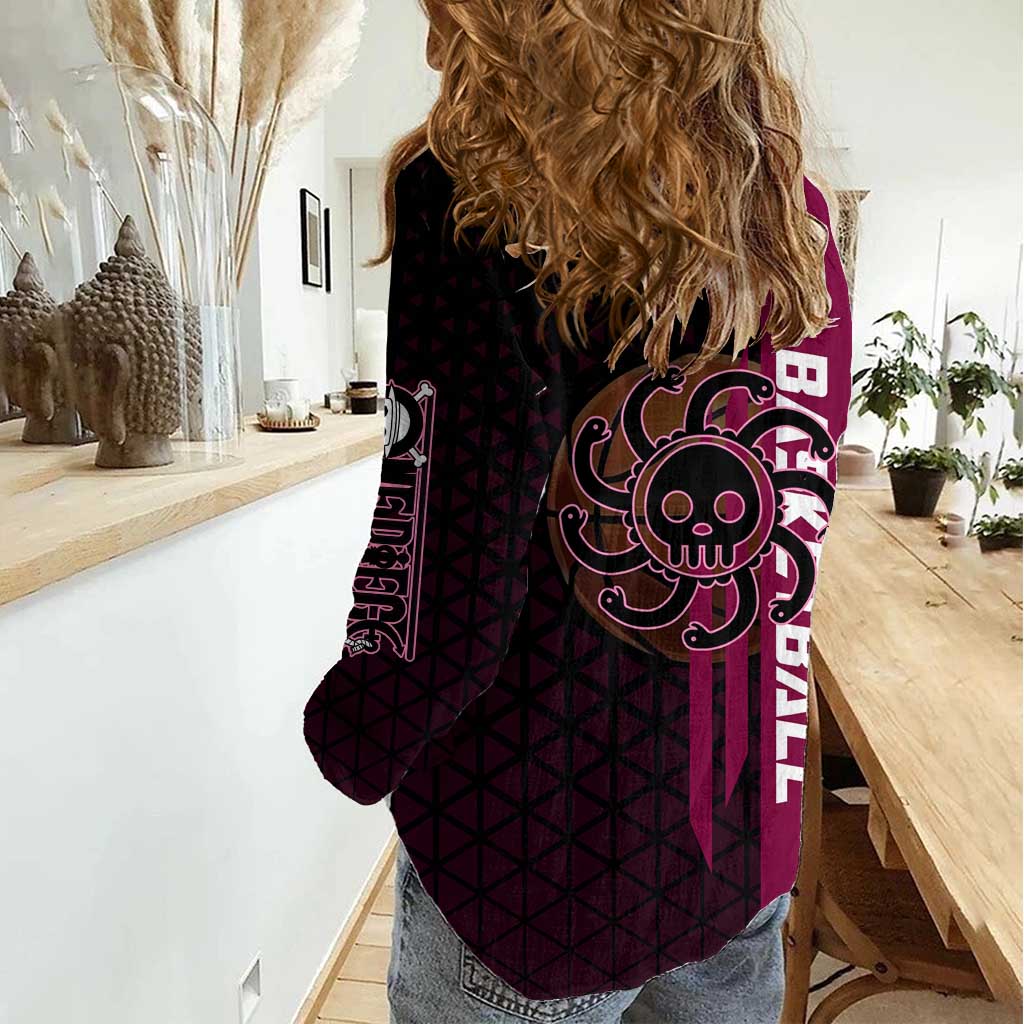 Boa Hancock One Piece Basketball Theme Maroon and Black Design Women Casual Shirt with Serpent Emblem and Dynamic Pose - The Mazicc