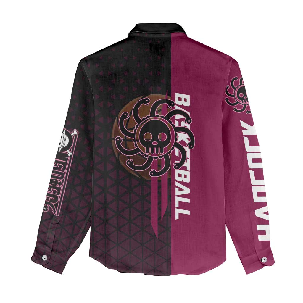 Boa Hancock One Piece Basketball Theme Maroon and Black Design Women Casual Shirt with Serpent Emblem and Dynamic Pose - The Mazicc