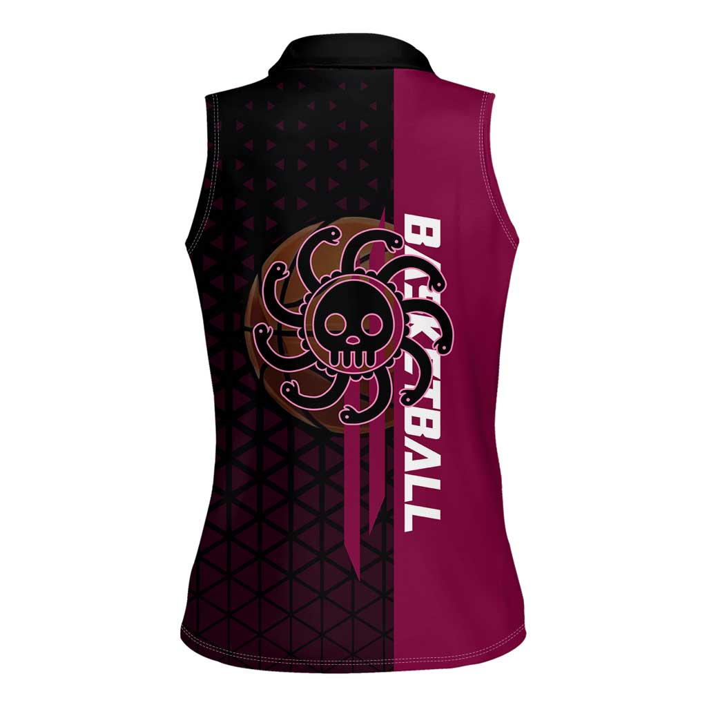 Boa Hancock One Piece Basketball Theme Maroon and Black Design Women Sleeveless Polo Shirt with Serpent Emblem and Dynamic Pose - The Mazicc