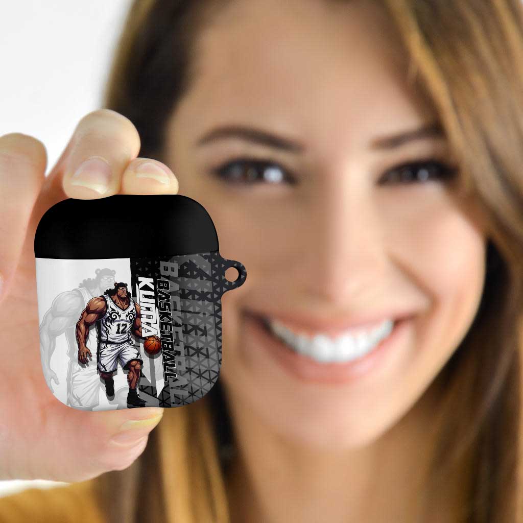 Bartholomew Kuma One Piece Basketball Crossover Design AirPods Case with Monochrome Geometric Background and Dynamic Pose - The Mazicc