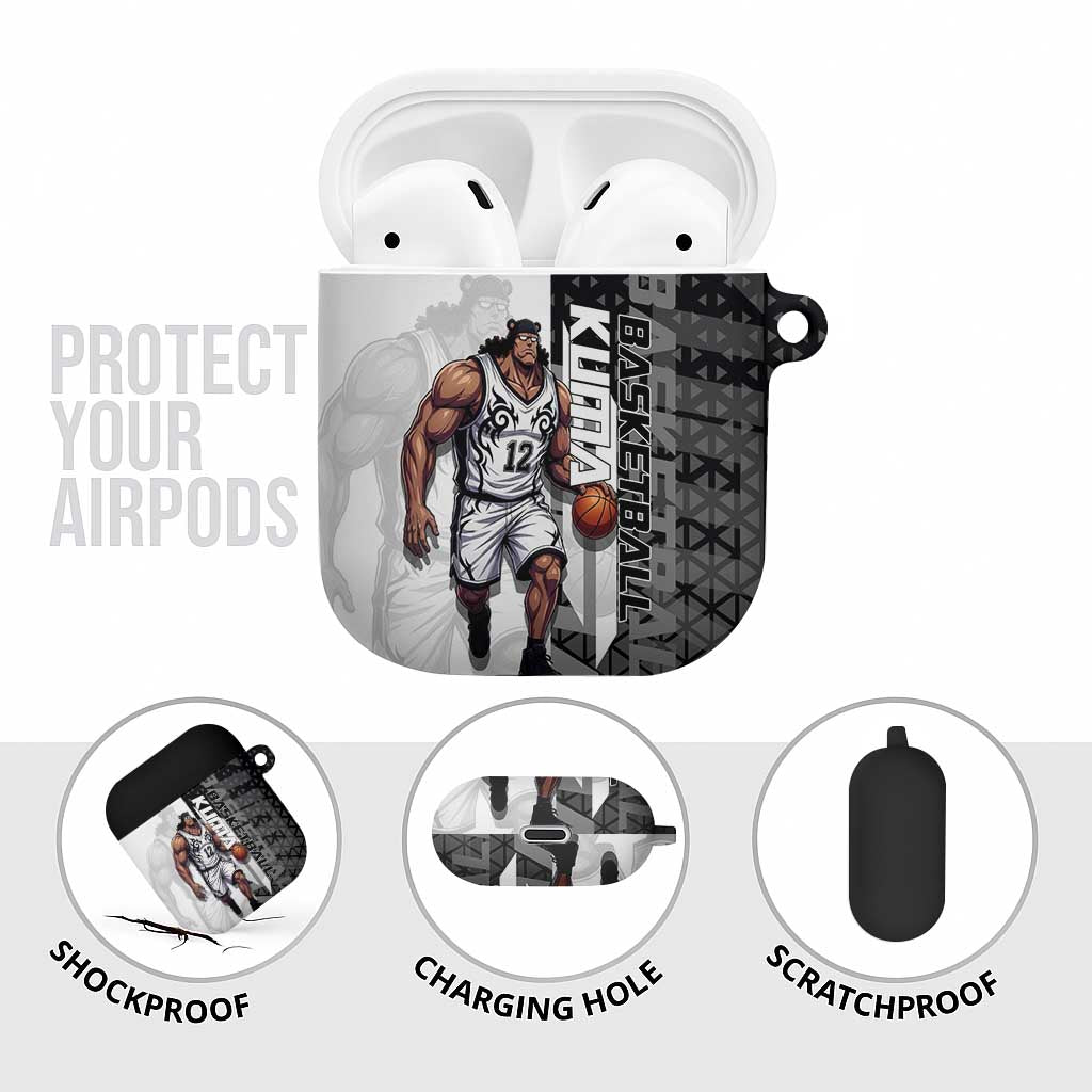 Bartholomew Kuma One Piece Basketball Crossover Design AirPods Case with Monochrome Geometric Background and Dynamic Pose - The Mazicc