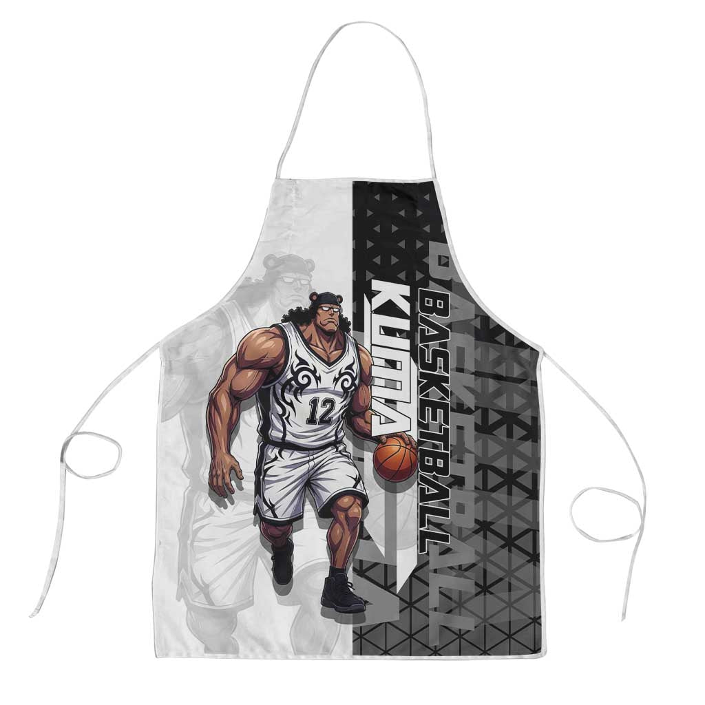 Bartholomew Kuma One Piece Basketball Crossover Design Apron with Monochrome Geometric Background and Dynamic Pose - The Mazicc