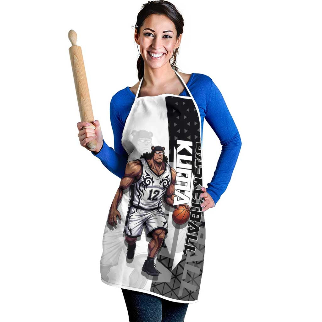 Bartholomew Kuma One Piece Basketball Crossover Design Apron with Monochrome Geometric Background and Dynamic Pose - The Mazicc