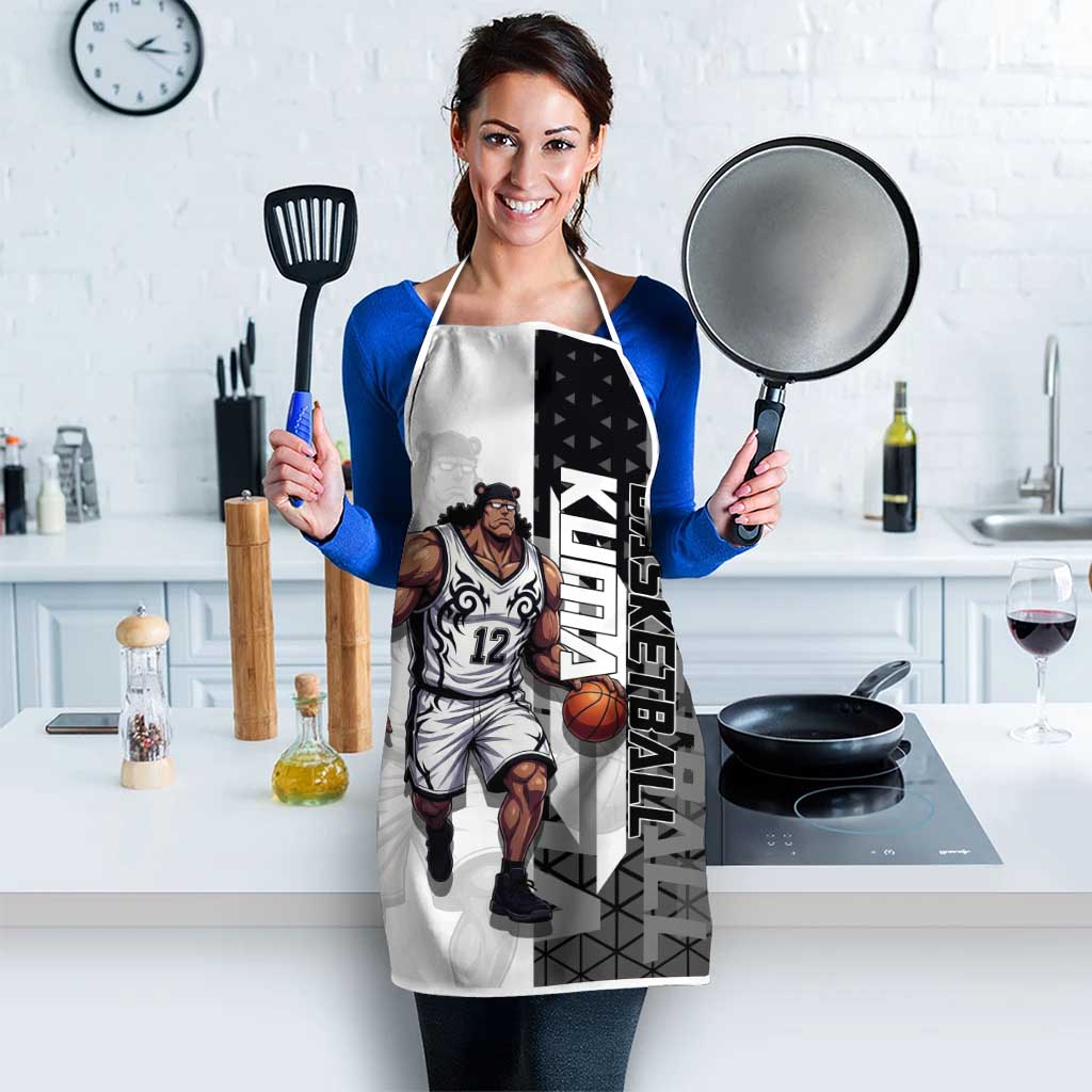 Bartholomew Kuma One Piece Basketball Crossover Design Apron with Monochrome Geometric Background and Dynamic Pose - The Mazicc