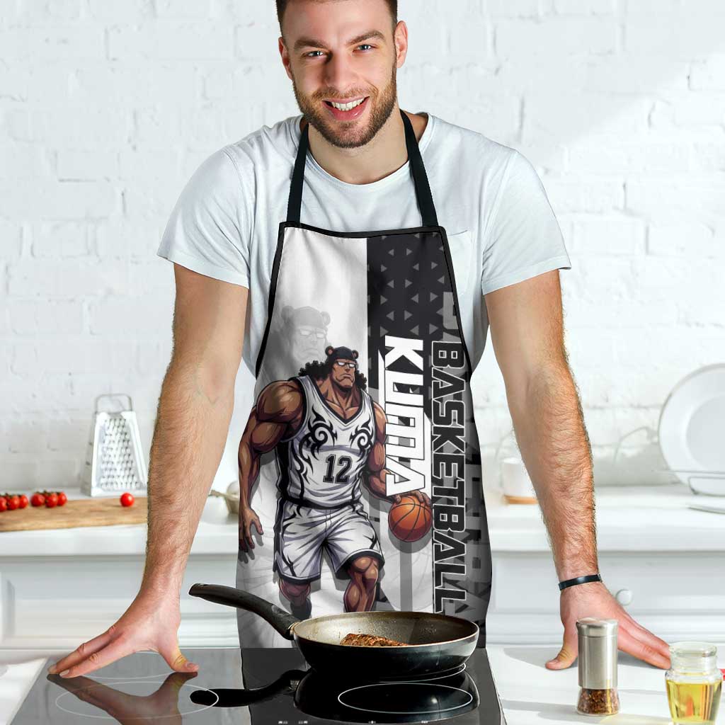 Bartholomew Kuma One Piece Basketball Crossover Design Apron with Monochrome Geometric Background and Dynamic Pose - The Mazicc