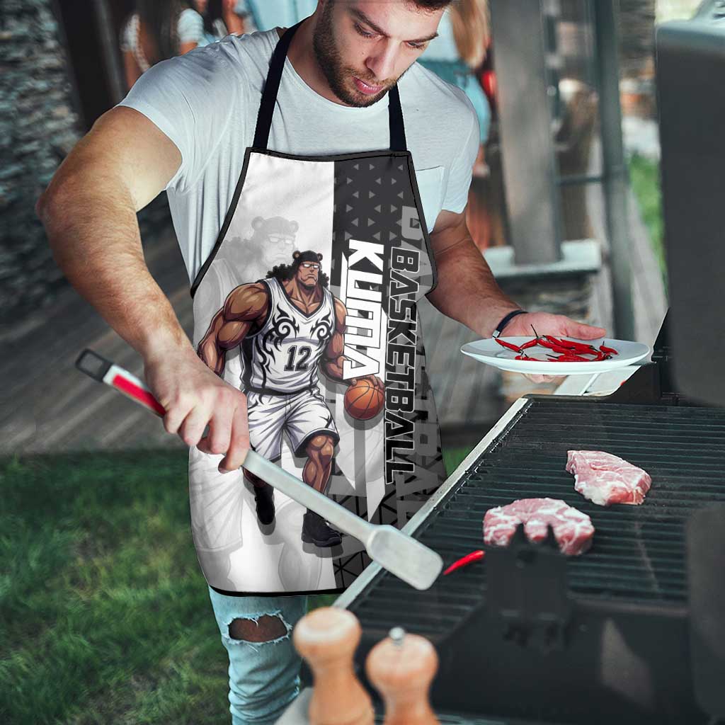 Bartholomew Kuma One Piece Basketball Crossover Design Apron with Monochrome Geometric Background and Dynamic Pose - The Mazicc