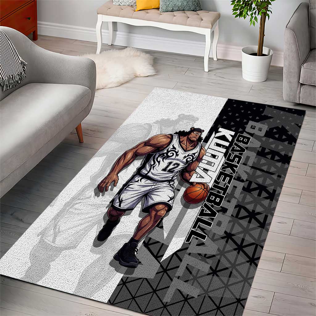 Bartholomew Kuma One Piece Basketball Crossover Design Area Rug with Monochrome Geometric Background and Dynamic Pose - The Mazicc