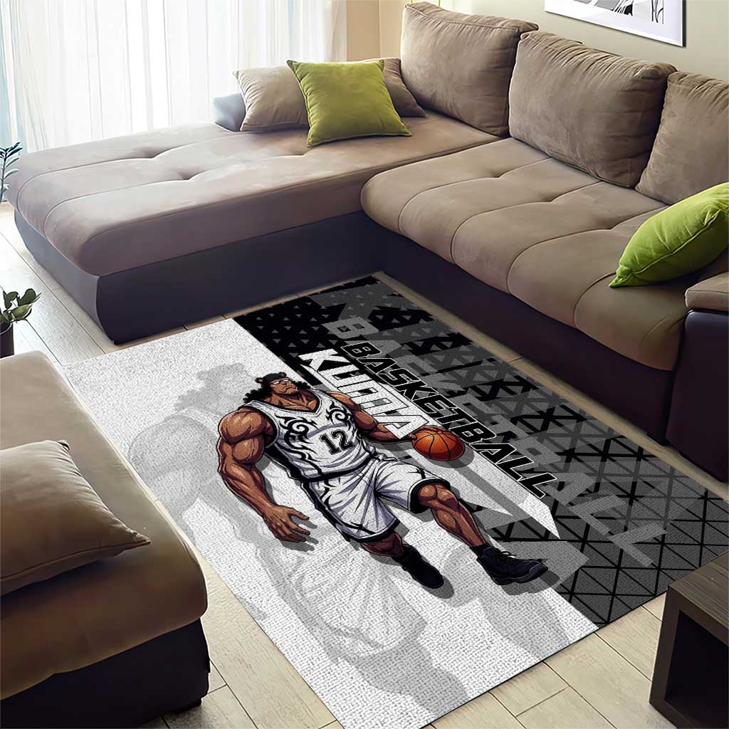 Bartholomew Kuma One Piece Basketball Crossover Design Area Rug with Monochrome Geometric Background and Dynamic Pose - The Mazicc
