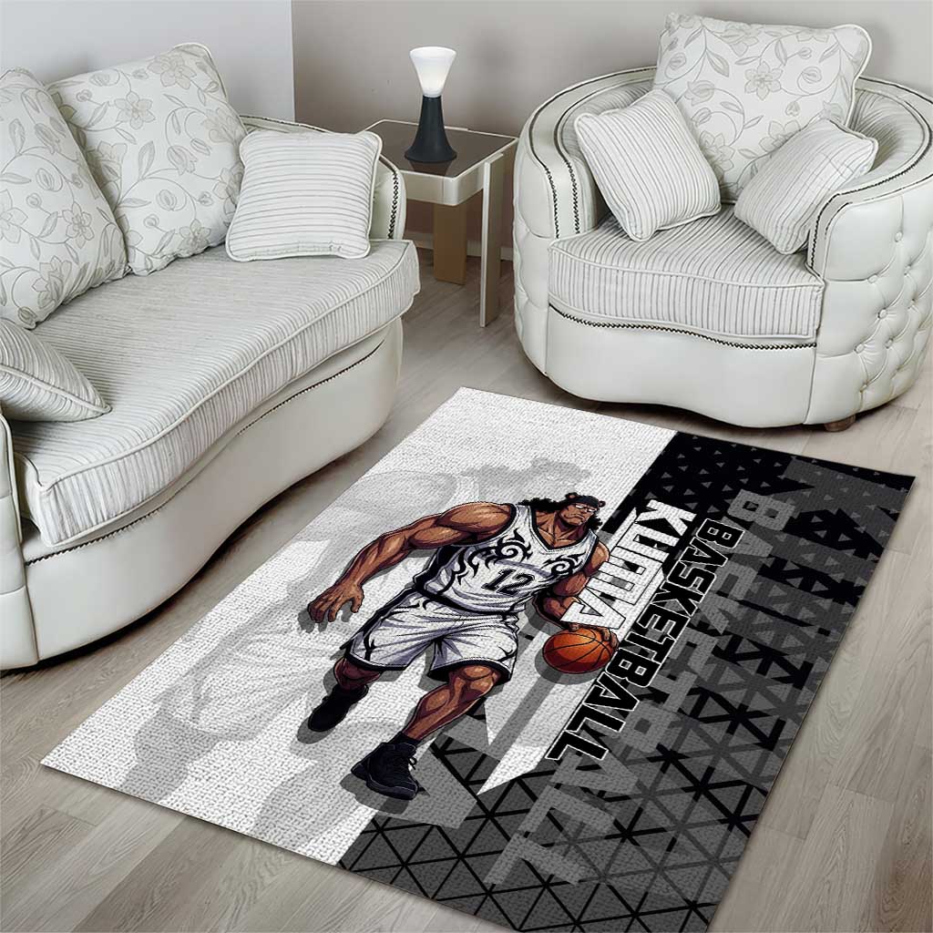 Bartholomew Kuma One Piece Basketball Crossover Design Area Rug with Monochrome Geometric Background and Dynamic Pose - The Mazicc