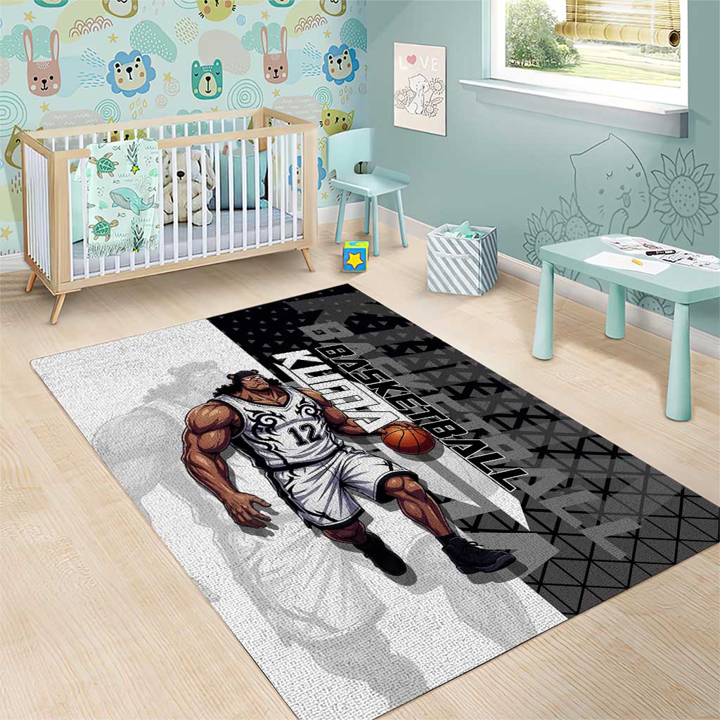 Bartholomew Kuma One Piece Basketball Crossover Design Area Rug with Monochrome Geometric Background and Dynamic Pose - The Mazicc