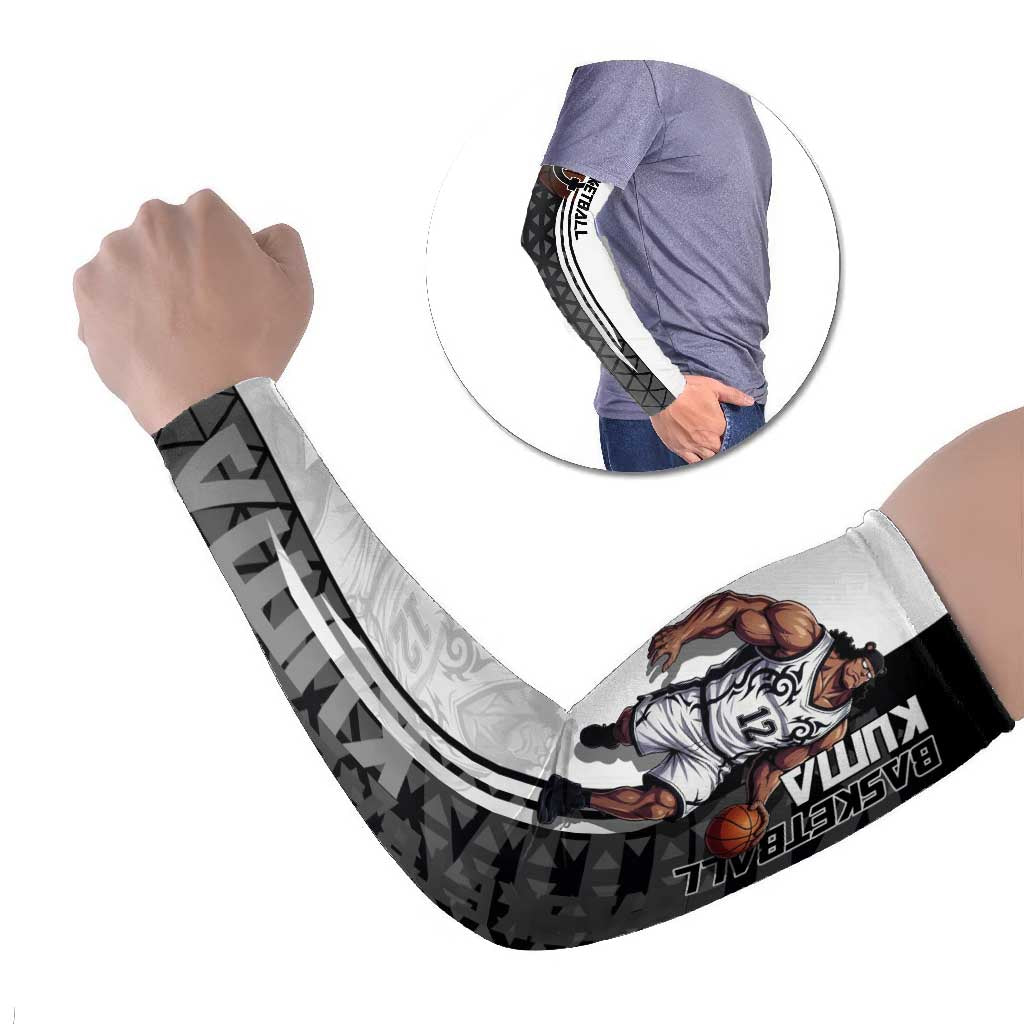Bartholomew Kuma One Piece Basketball Crossover Design Arm Sleeves with Monochrome Geometric Background and Dynamic Pose - The Mazicc