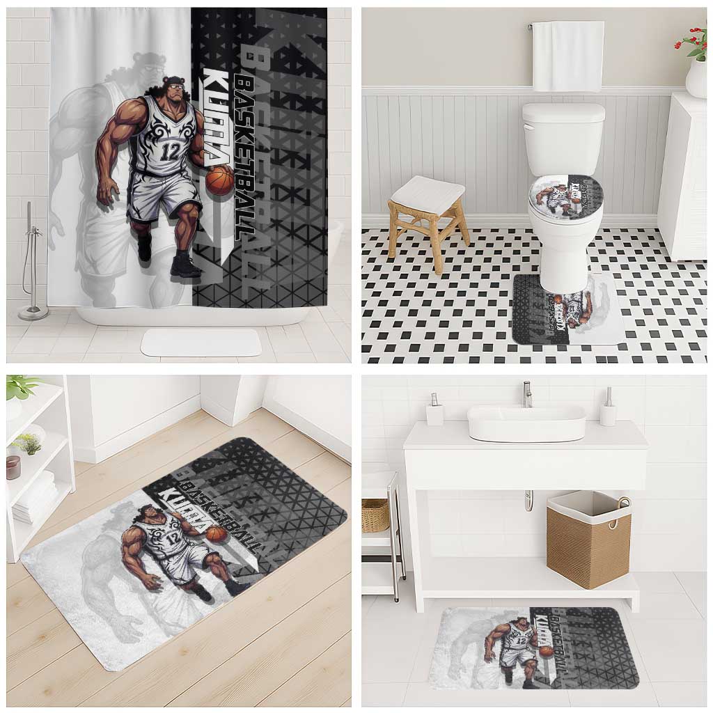 Bartholomew Kuma One Piece Basketball Crossover Design Bathroom Set with Monochrome Geometric Background and Dynamic Pose - The Mazicc
