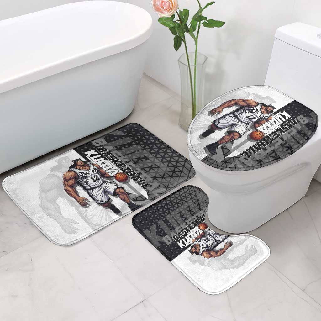 Bartholomew Kuma One Piece Basketball Crossover Design Bathroom Set with Monochrome Geometric Background and Dynamic Pose - The Mazicc