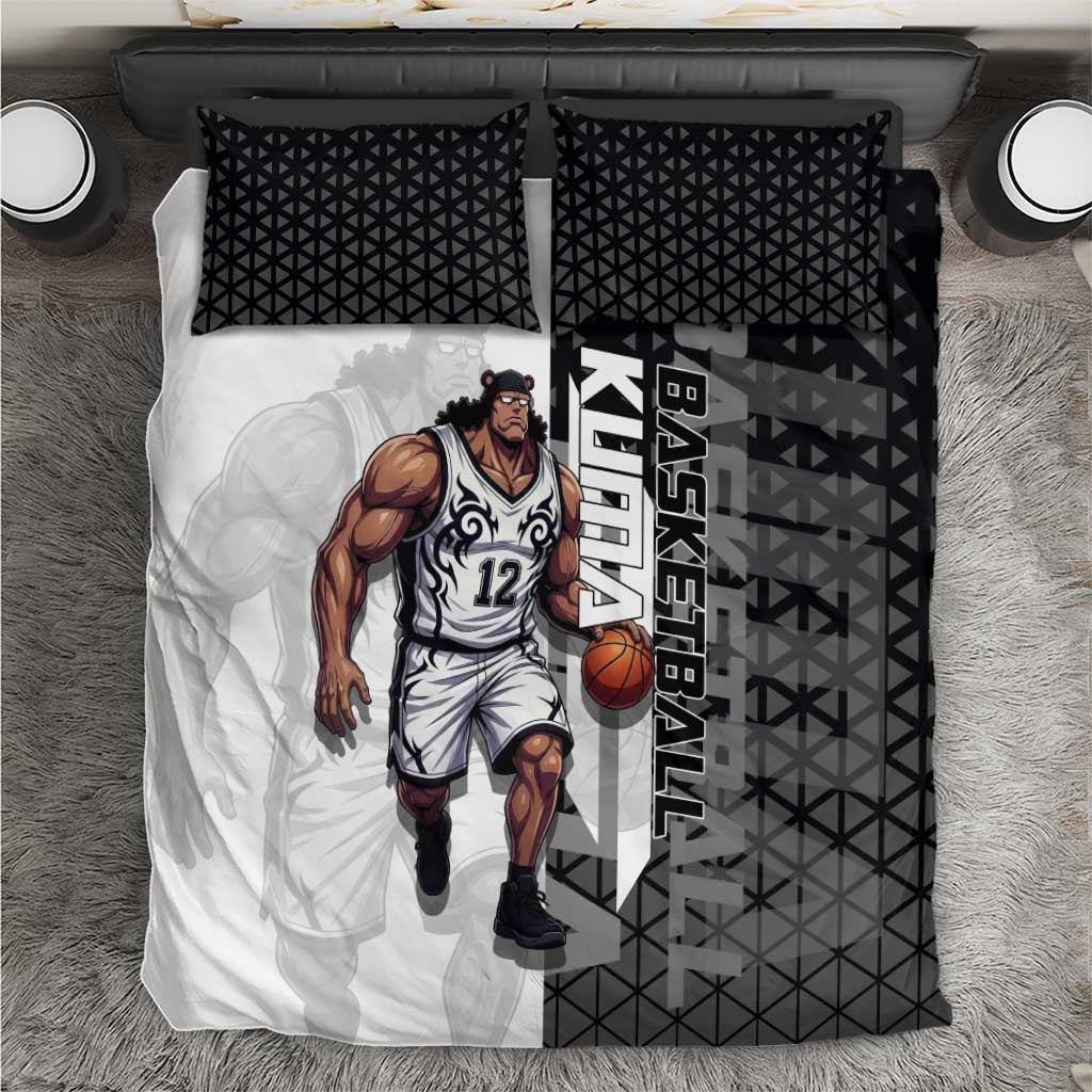 Bartholomew Kuma One Piece Basketball Crossover Design Bedding Set with Monochrome Geometric Background and Dynamic Pose - The Mazicc