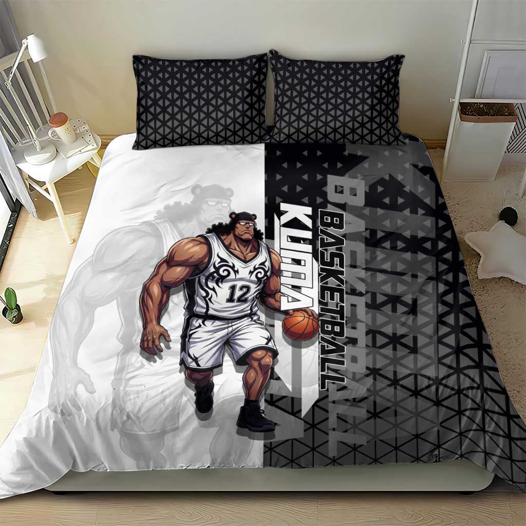 Bartholomew Kuma One Piece Basketball Crossover Design Bedding Set with Monochrome Geometric Background and Dynamic Pose - The Mazicc