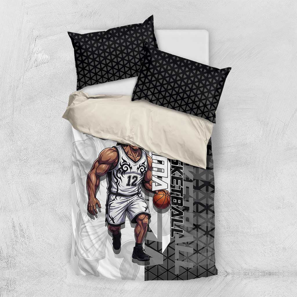 Bartholomew Kuma One Piece Basketball Crossover Design Bedding Set with Monochrome Geometric Background and Dynamic Pose - The Mazicc