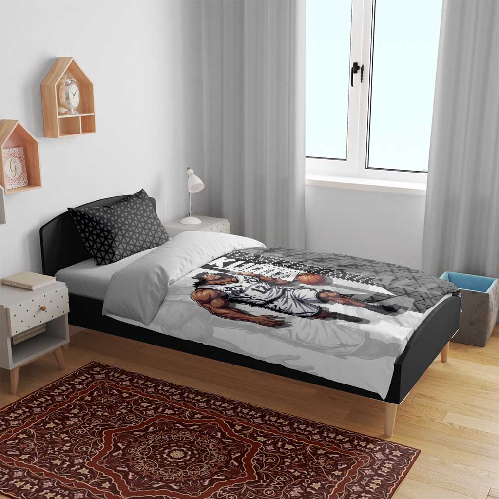 Bartholomew Kuma One Piece Basketball Crossover Design Bedding Set with Monochrome Geometric Background and Dynamic Pose - The Mazicc