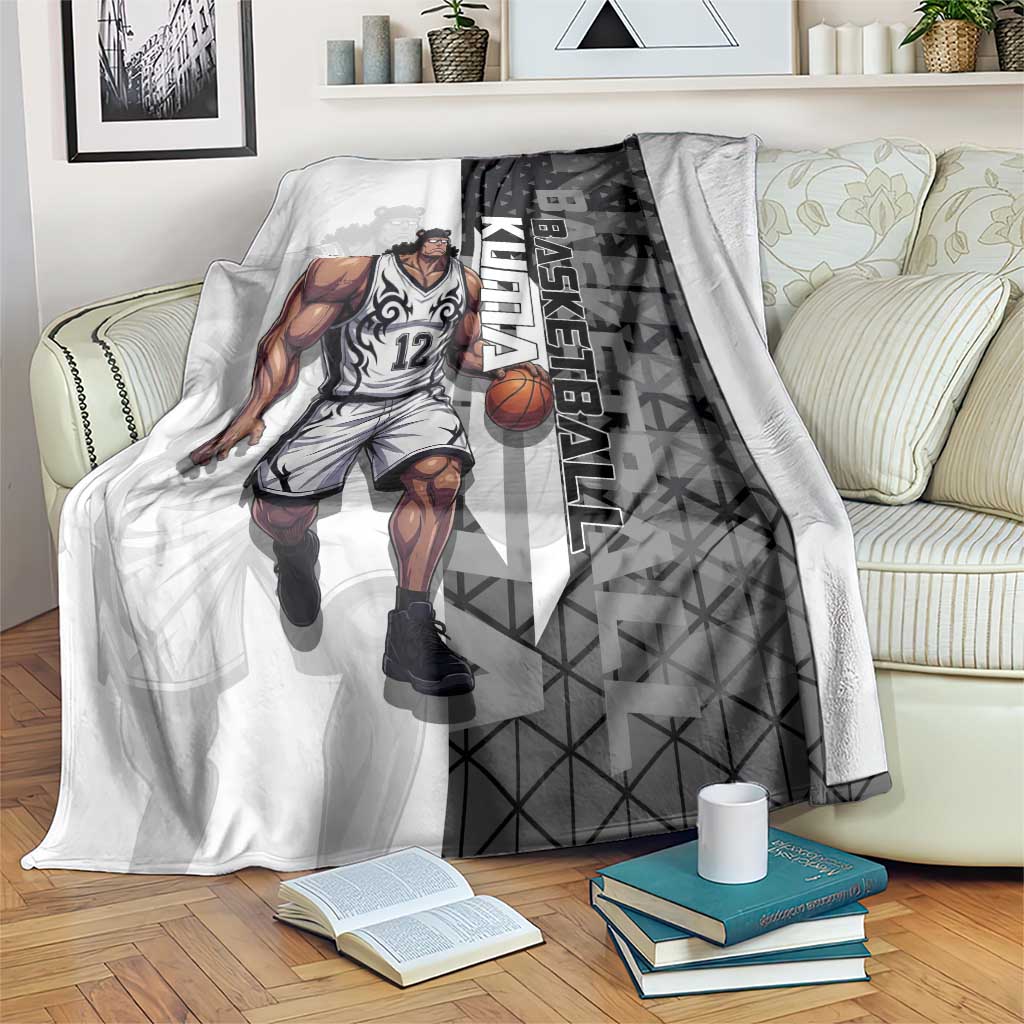 Bartholomew Kuma One Piece Basketball Crossover Design Blanket with Monochrome Geometric Background and Dynamic Pose - The Mazicc