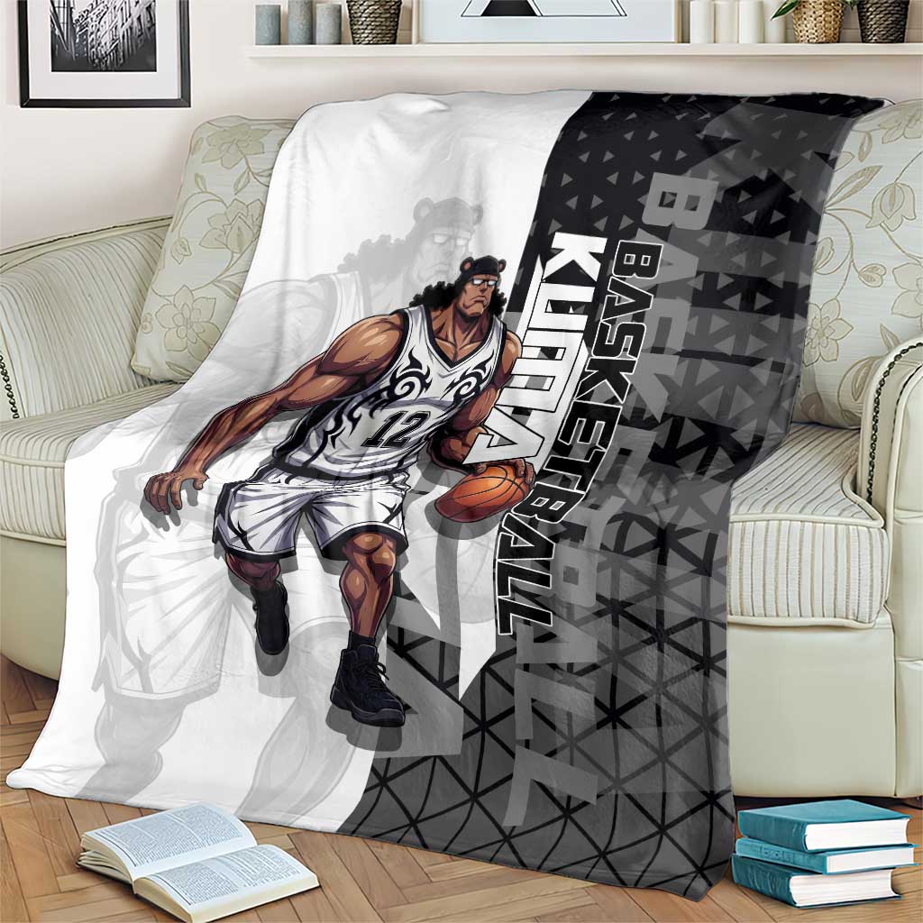 Bartholomew Kuma One Piece Basketball Crossover Design Blanket with Monochrome Geometric Background and Dynamic Pose - The Mazicc