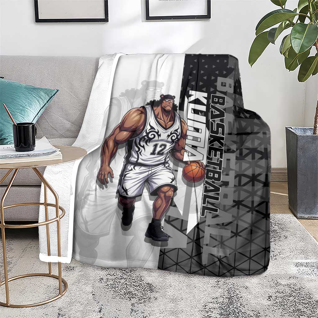 Bartholomew Kuma One Piece Basketball Crossover Design Blanket with Monochrome Geometric Background and Dynamic Pose - The Mazicc
