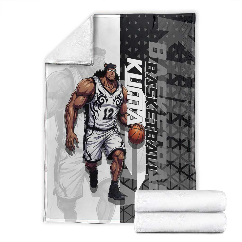 Bartholomew Kuma One Piece Basketball Crossover Design Blanket with Monochrome Geometric Background and Dynamic Pose - The Mazicc