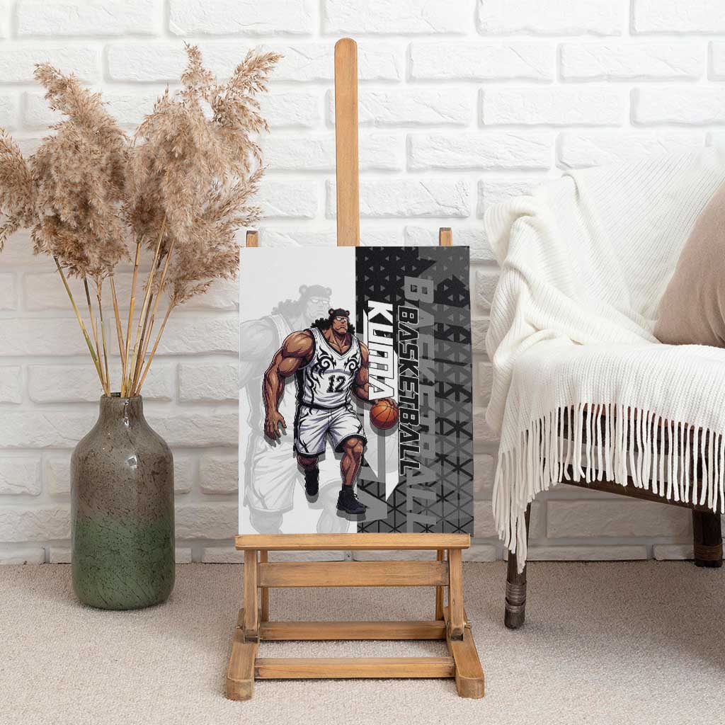 Bartholomew Kuma One Piece Basketball Crossover Design Canvas Wall Art with Monochrome Geometric Background and Dynamic Pose - The Mazicc