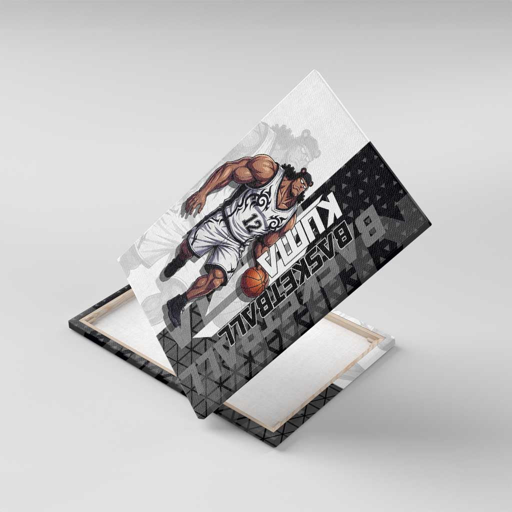 Bartholomew Kuma One Piece Basketball Crossover Design Canvas Wall Art with Monochrome Geometric Background and Dynamic Pose - The Mazicc