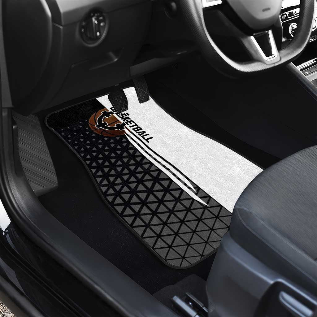Bartholomew Kuma One Piece Basketball Crossover Design Car Mats with Monochrome Geometric Background and Dynamic Pose - The Mazicc